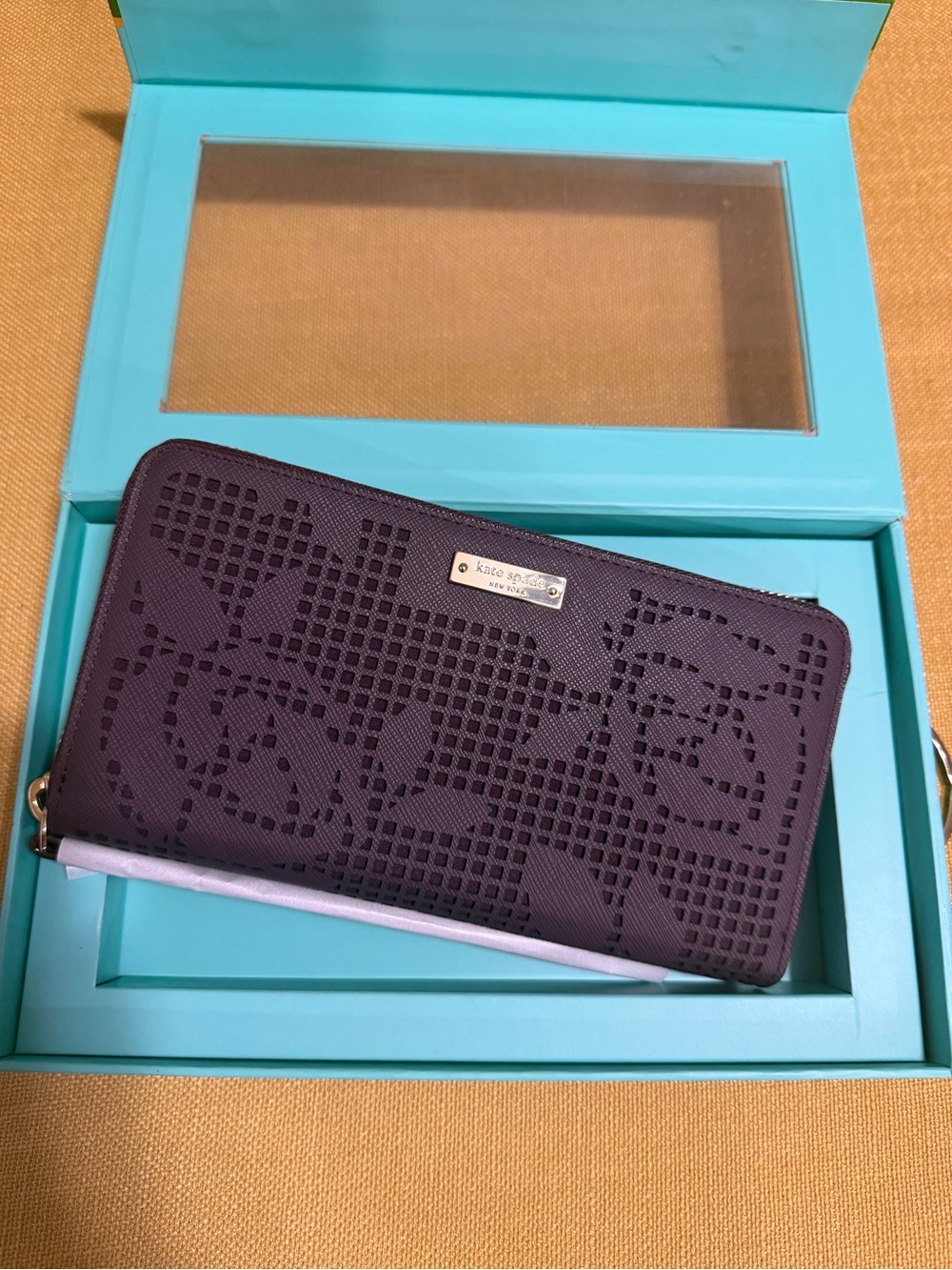 Kate Spade Purple Perforated Zip-Around Wallet